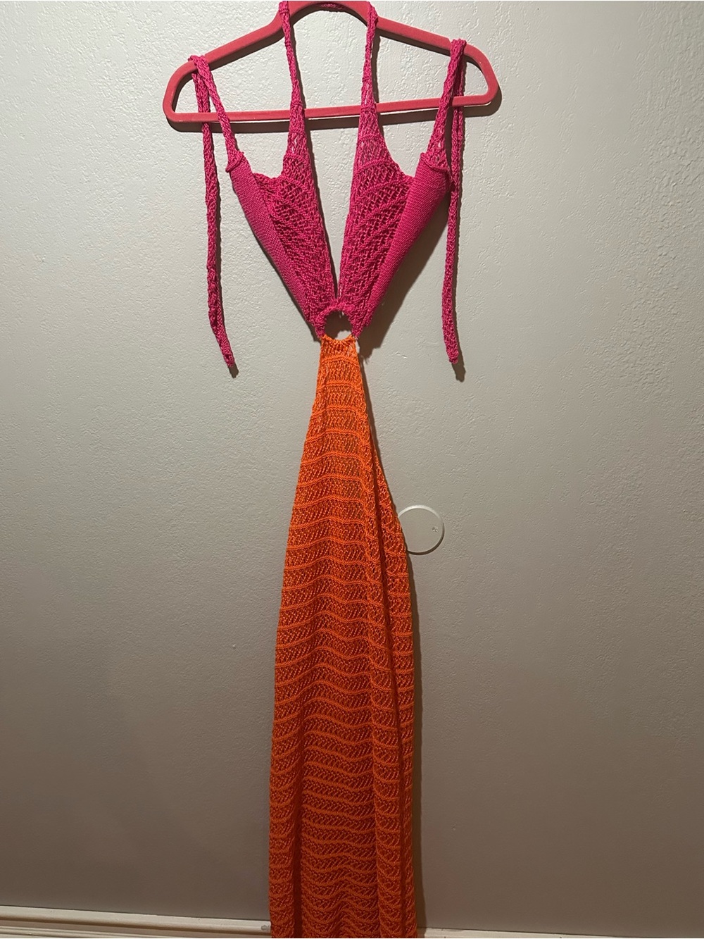 Crochet Halter Maxi Dress in Hot Pink and Orange
